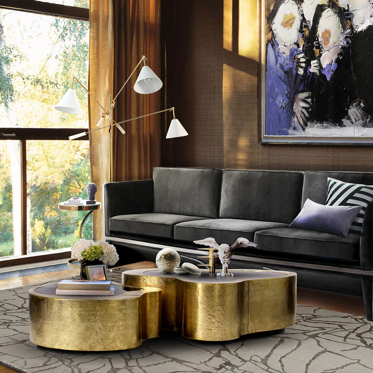 Luxury Hammered Brass Coffee Table with Wave Sculptural Design & Artisan Craftsmanship