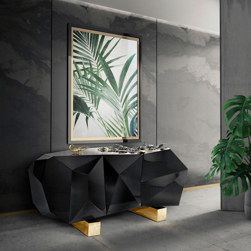 Luxury Black Faceted Sideboard Buffet Cabinet with Hidden Storage