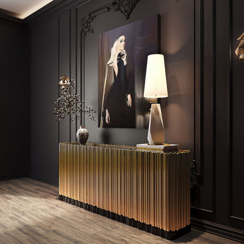 Luxury Brass Sideboard Cabinet with Sculptural Doors & Hidden Storage