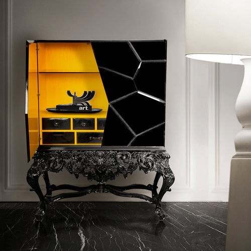 Luxury Curio Display Cabinet with Hand-Painted Tile Artwork & Glass Storage