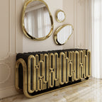 Luxury Gold Sideboard Buffet Cabinet with Sculptural Metal Design & Hidden Storage