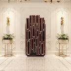 Luxury Bar Cabinet with Brass Tube Design, Glass Shelves & Hidden Storage