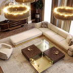 Luxury Coffee Table Set with Marble, Glass & Sculptural Gold Brass Design