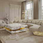 Luxury Carrara Marble Coffee Table with Sculptural Brass Frame & Organic Design