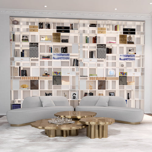Luxury Glass Display Cabinet with Brass Accents, Curio Storage & Designer Shelving