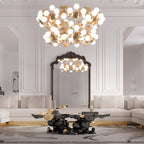 Luxury Sculptural Coffee Table with Gold Sphere Base & Black Glass Top