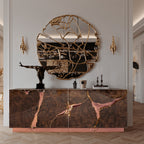 Luxury Black Gold Sideboard Cabinet with Sculptural Cracked Design