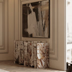Luxury Hand-Painted Tile Sideboard Cabinet with Vintage Artwork & Hidden Storage