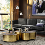 Luxury Hammered Brass Coffee Table with Wave Sculptural Design & Artisan Craftsmanship