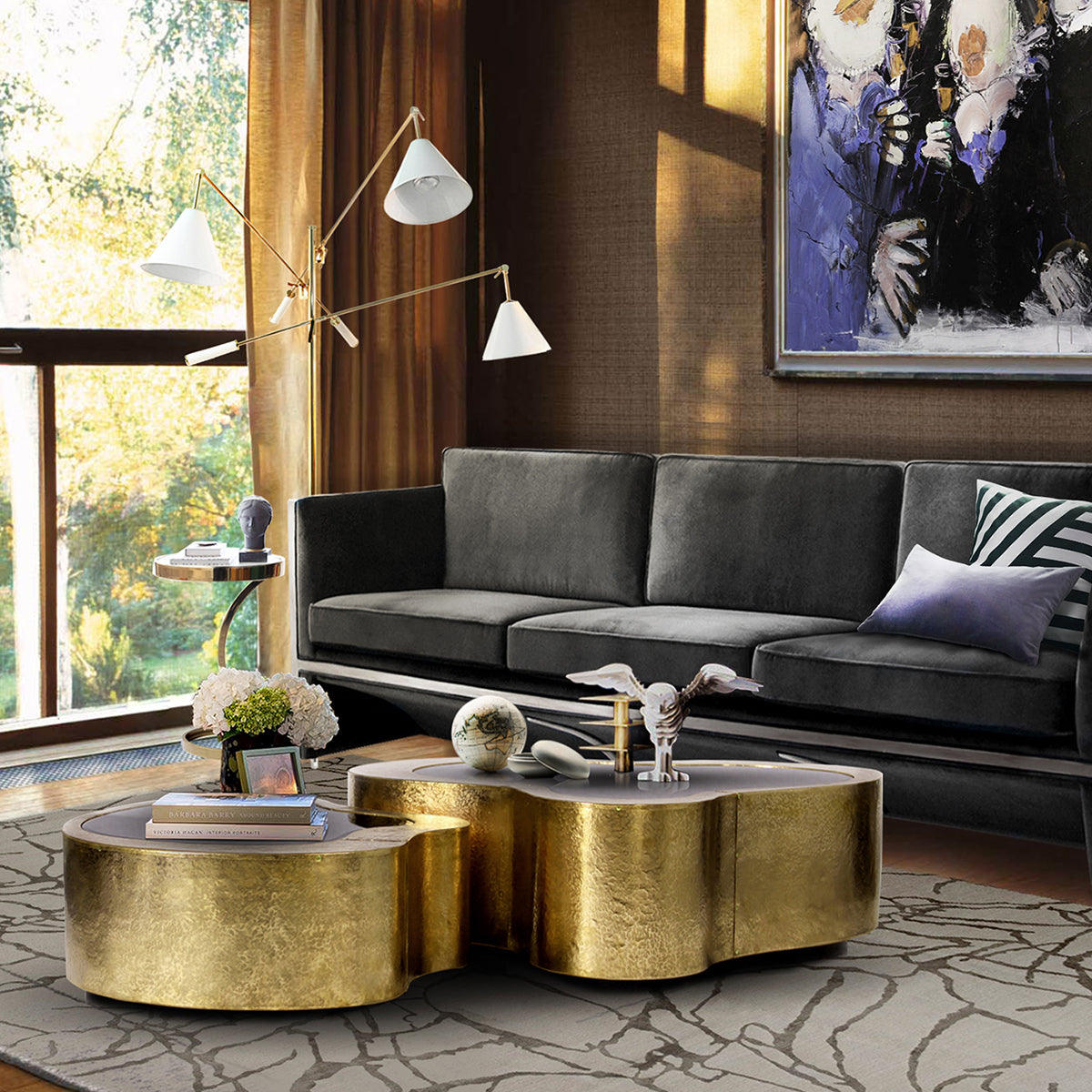 Luxury Hammered Brass Coffee Table with Wave Sculptural Design & Artisan Craftsmanship