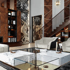 Luxury Coffee Table Set with Marble, Glass & Sculptural Gold Brass Design