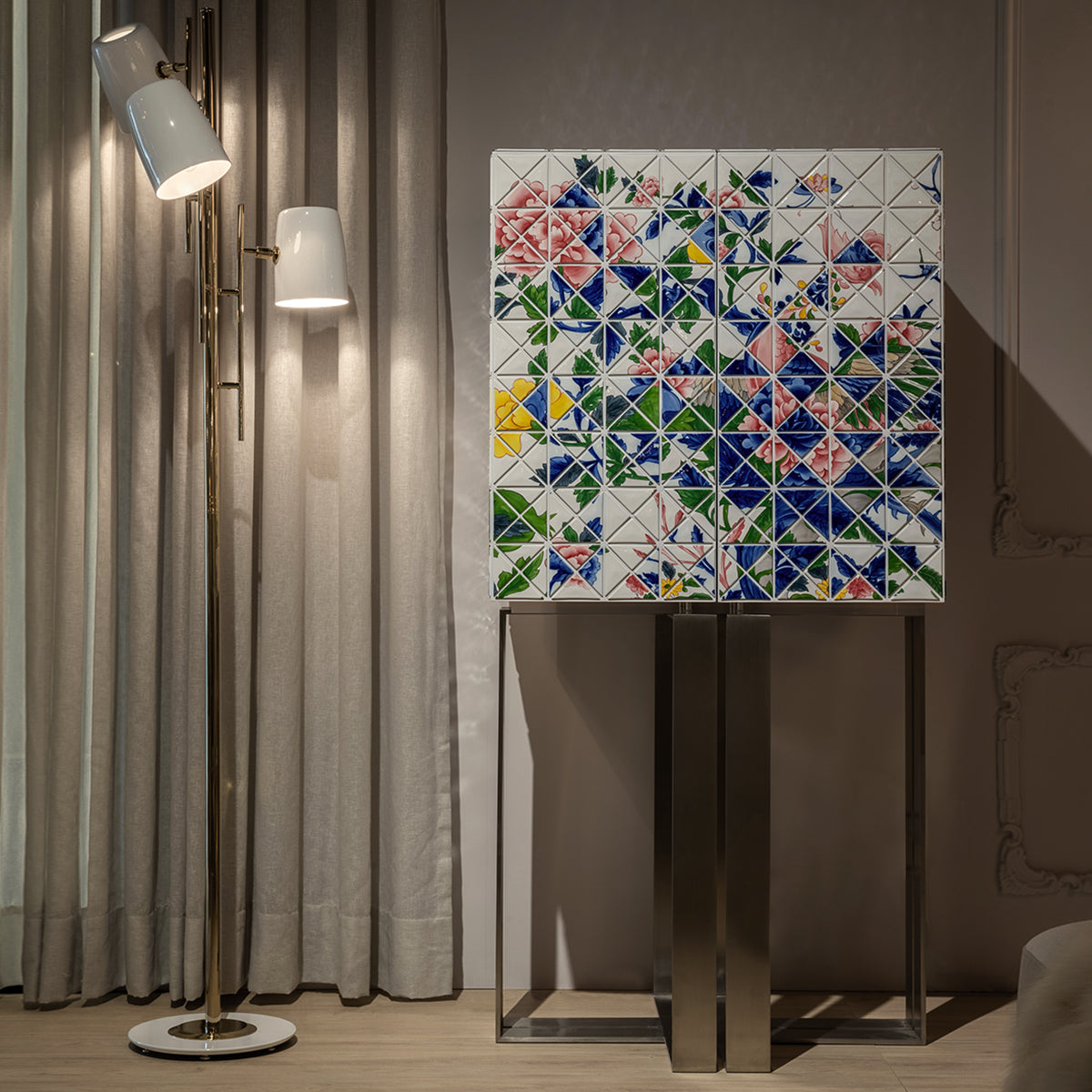 Luxury Geometric Bar Cabinet with Pixel-Inspired Design & Hidden Storage