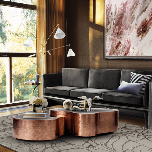 Luxury Hammered Brass Coffee Table with Wave Sculptural Design & Artisan Craftsmanship Center Tea Table