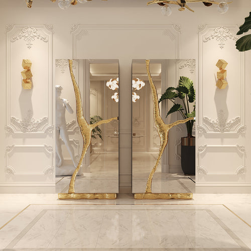 Luxury Walnut Display Cabinet with Sculptural Brass Accents & Hidden Storage