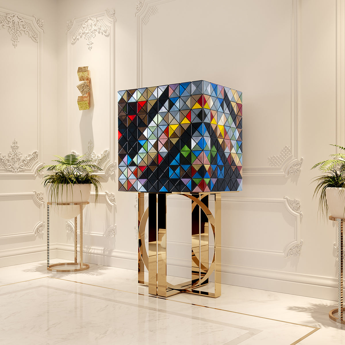 Luxury Geometric Bar Cabinet with Pixel-Inspired Design & Hidden Storage
