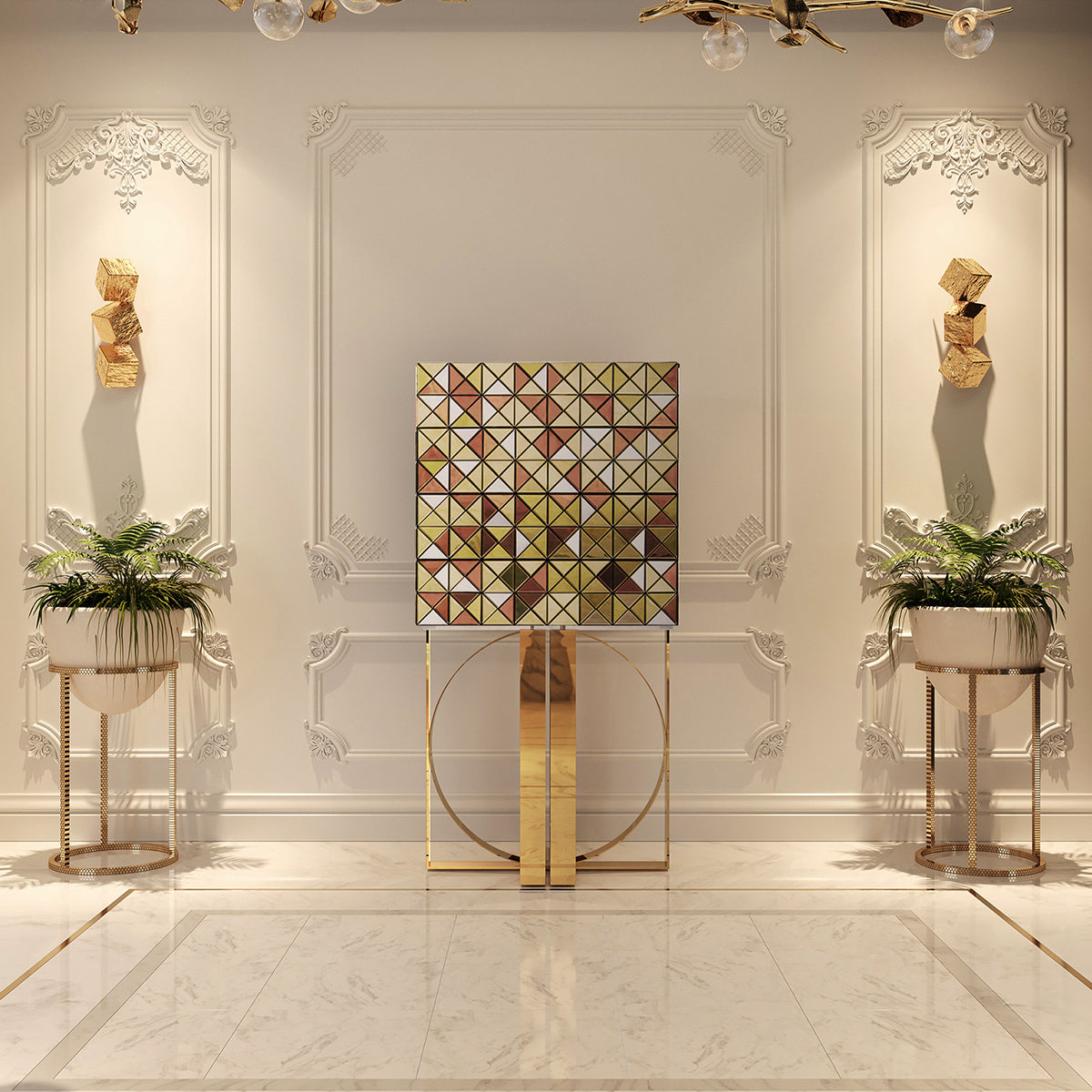 Luxury Geometric Bar Cabinet with Pixel-Inspired Design & Hidden Storage