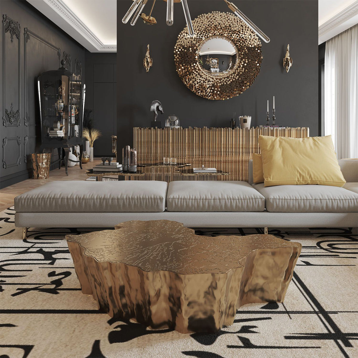 Luxury Patina Brass Coffee Table with Organic Sculptural Design & Handcrafted Finish
