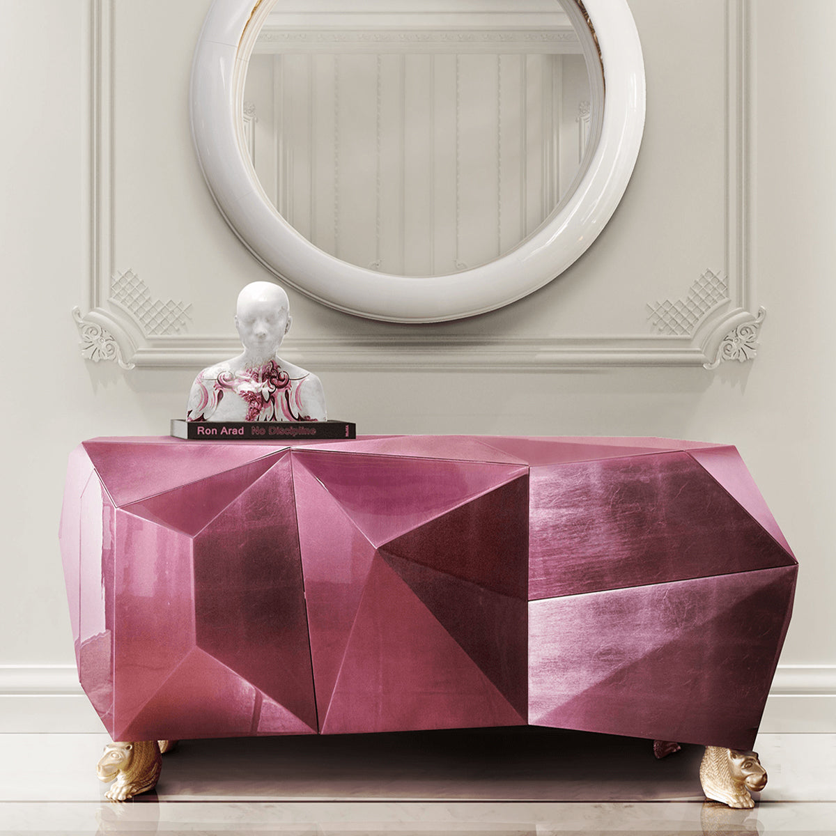 Luxury Diamond-Inspired Sideboard Cabinet with Black Gold Finish & Hidden Storage