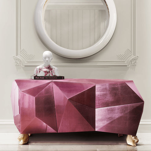 Luxury Diamond-Inspired Sideboard Cabinet with Black Gold Finish & Hidden Storage