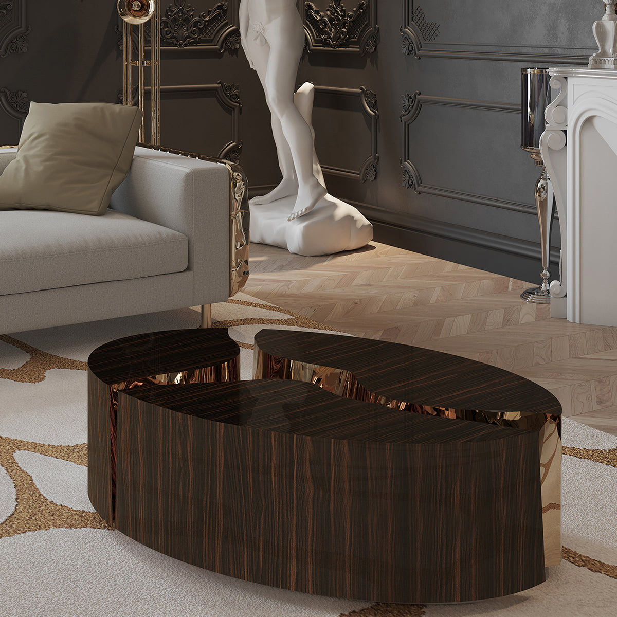Luxury Oval Dining Table with Sculptural Brass Accents & High Gloss Finish