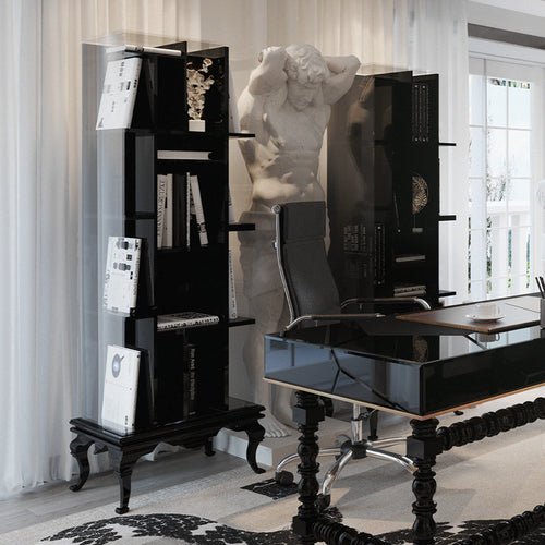 Luxury Tall Bookcase with Smoked Glass Shelves & Modern Display Storage