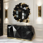 Luxury Emerald Green Sideboard Cabinet with Diamond-Inspired Faceted Design