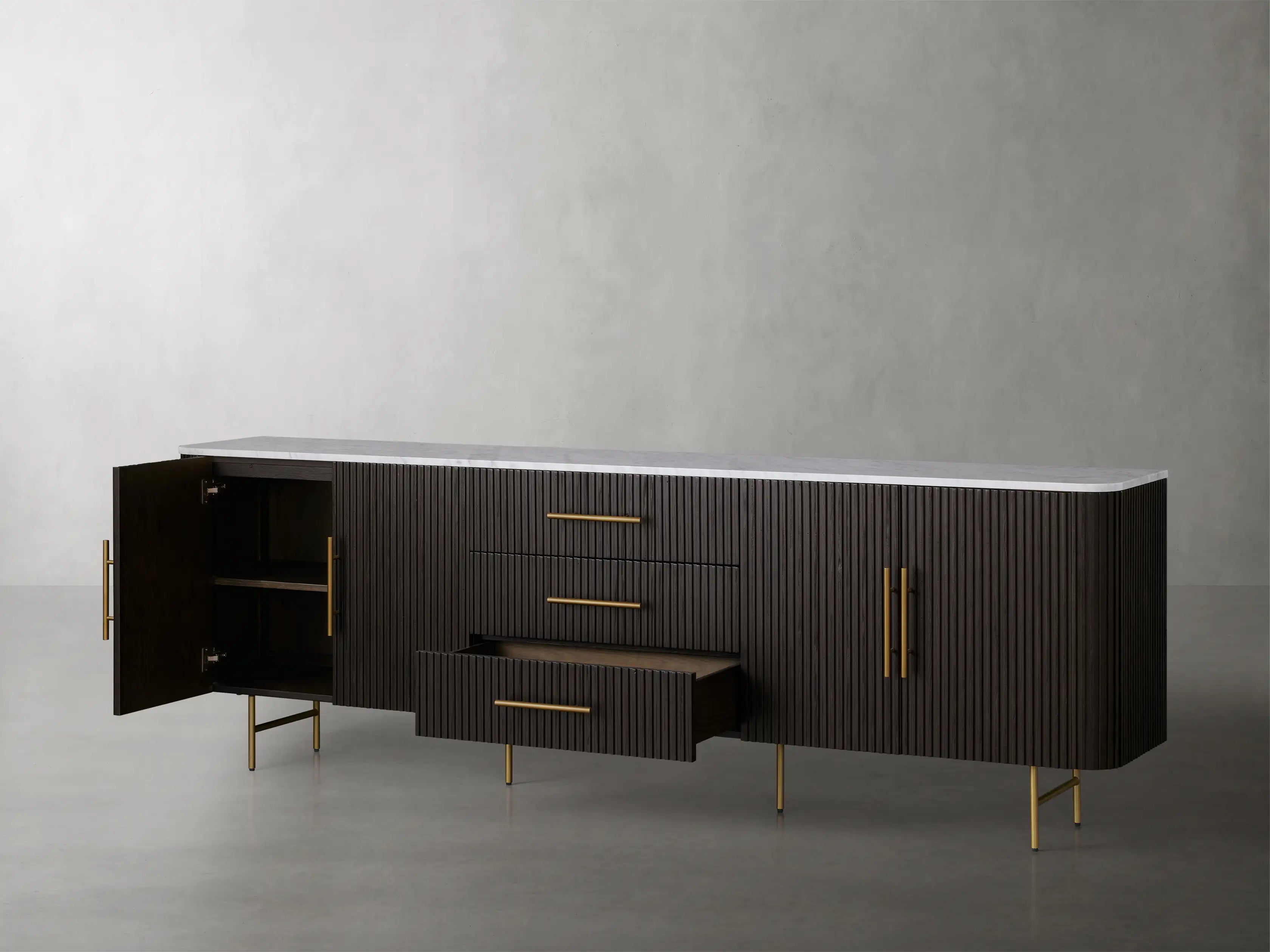 Finnley Marble Top Sideboard Buffet Cabinet wood Media TV Drawers  Cabinet Entrance Cabinet