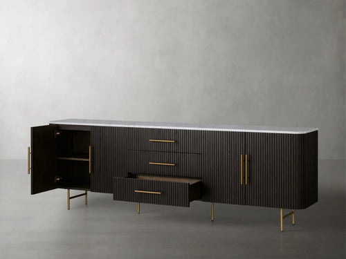 Finnley Marble Top Sideboard Buffet Cabinet wood Media TV Drawers  Cabinet Entrance Cabinet