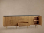 Finnley 100" Marble Top Buffet Sideboard Wood Living TV Cabinet Entryway Cabinet