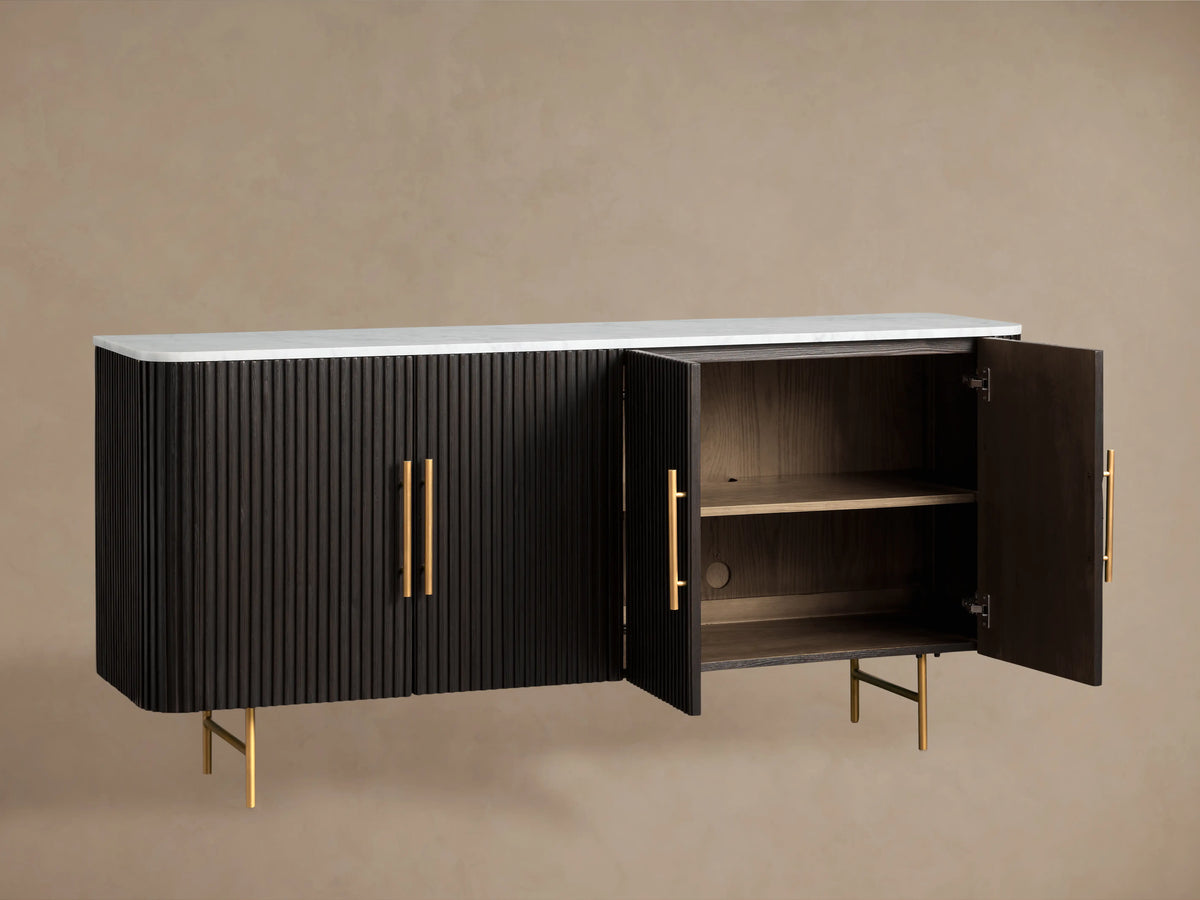 Finnley Rural Buffet Sideboard Marble Top Media TV Cabinet Wood Entryways Storage Cabinet