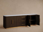 Finnley Enfilade buffet de luxe en marbre, meuble TV en bois, commode d'entrée à tiroirs