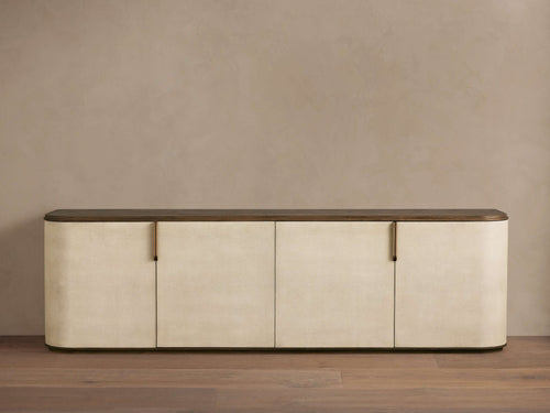 Harrow Media Console Faux Shagreen Finish Media Console with Oak Wood TV Stand