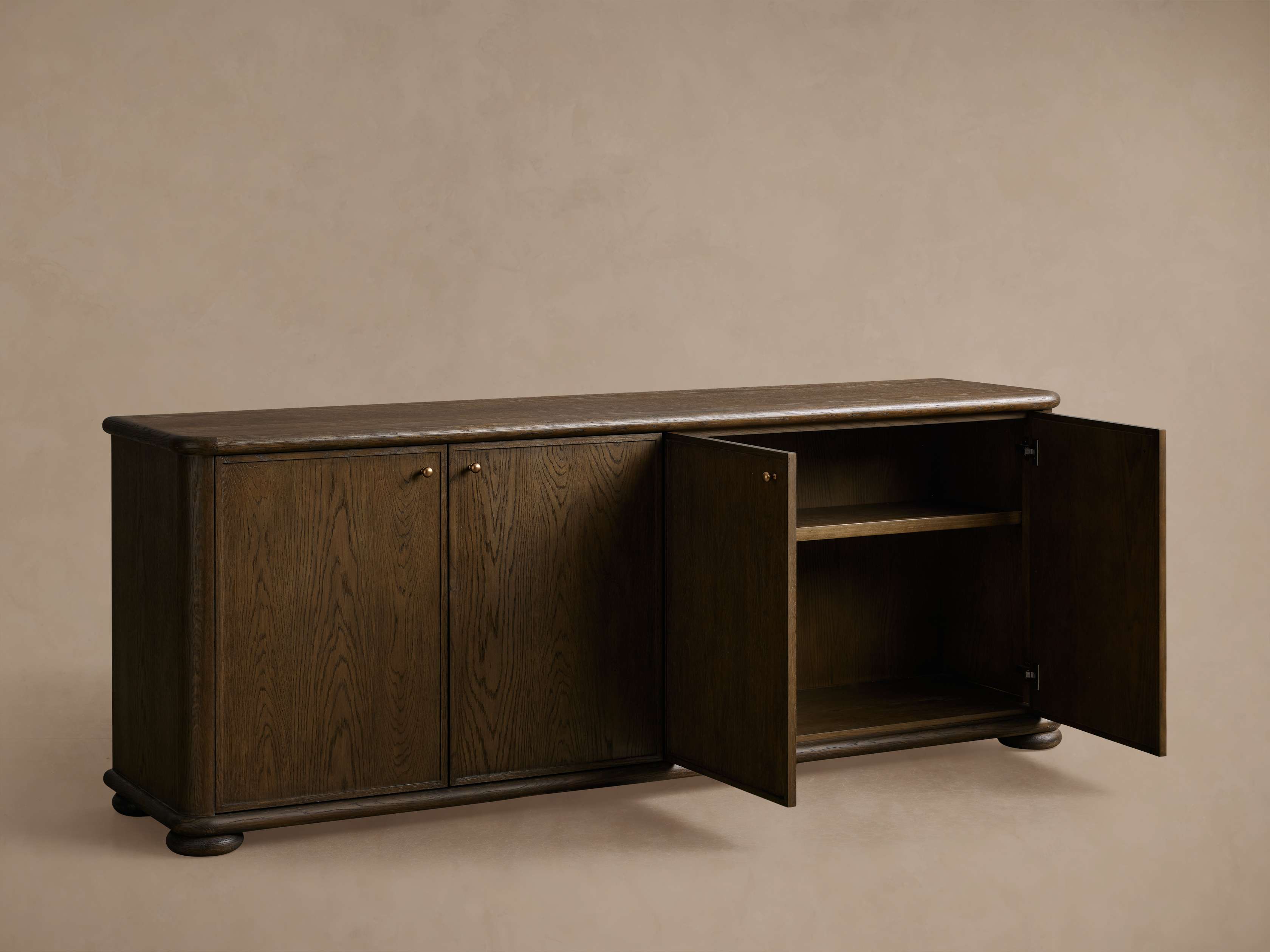 Warby Oak Sideboard, Anrichte, Aufbewahrungsschrank, Mokka, Medien-TV-Schrank, Holz, vier Türen, Eingangsbereichsschrank