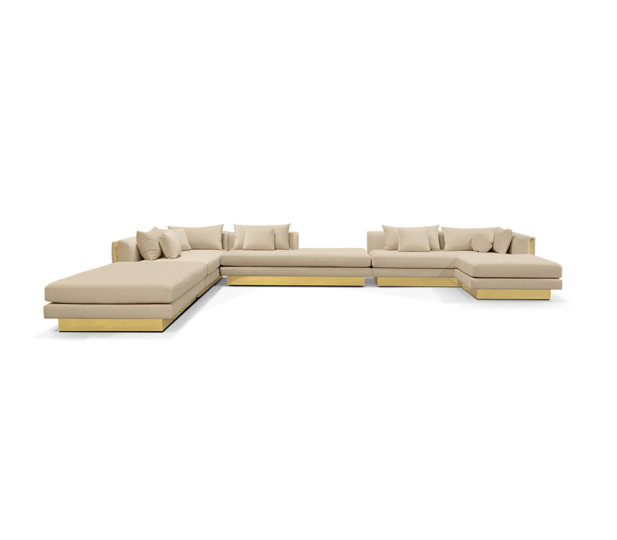 Luxury Modular Sofa with Karst-Inspired Sculptural Design & Polished Brass Frame