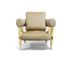 Luxury Sculptural Armchair with Polished Hammered Brass Legs & Curved Upholstery Design