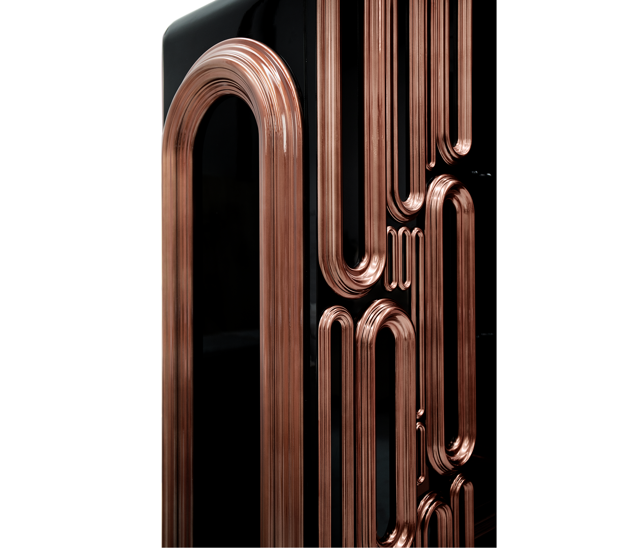 Luxury Bar Cabinet with Brass Tube Design, Glass Shelves & Hidden Storage
