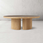 Astor Round Coffee Table Marble Top Oak Wood Base Sofa Center Tea Table