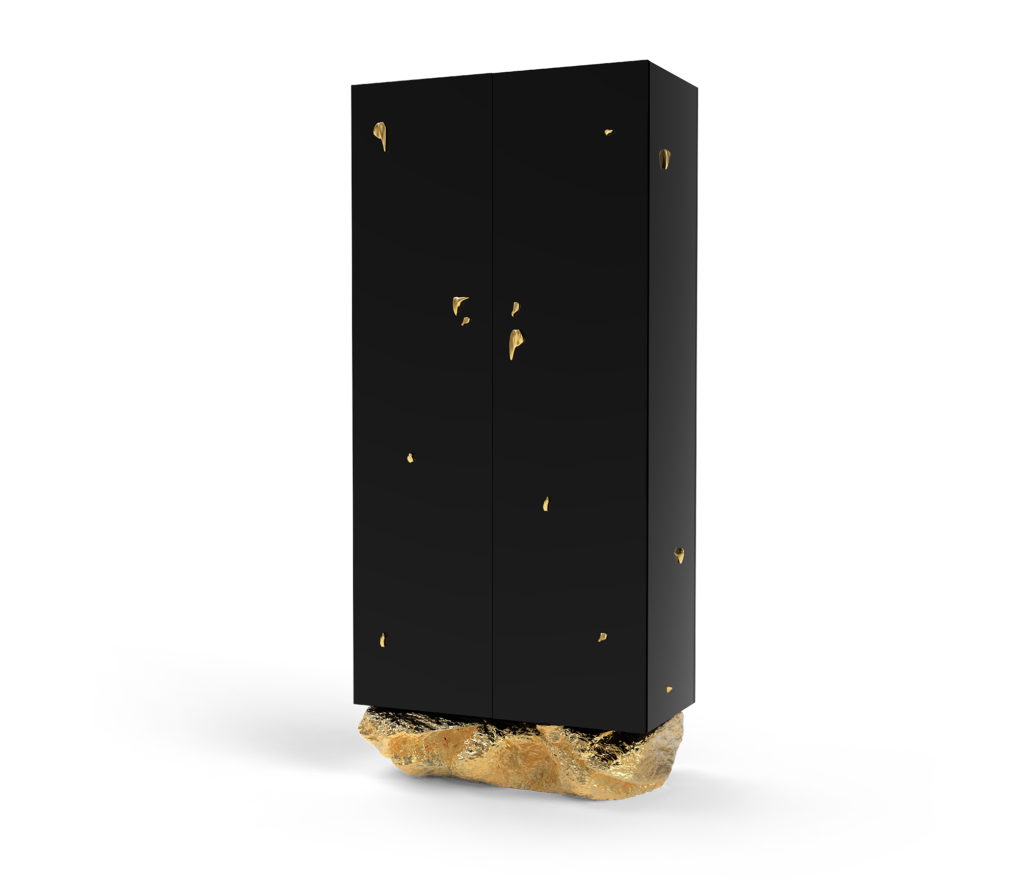 Luxury Marble Curio Cabinet with Brass Base, Glass Display Shelves & Hidden Storage