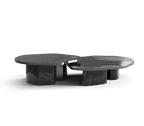 Luxury Calacatta Marble Coffee Table with Black Sculptural Base & Modern Design