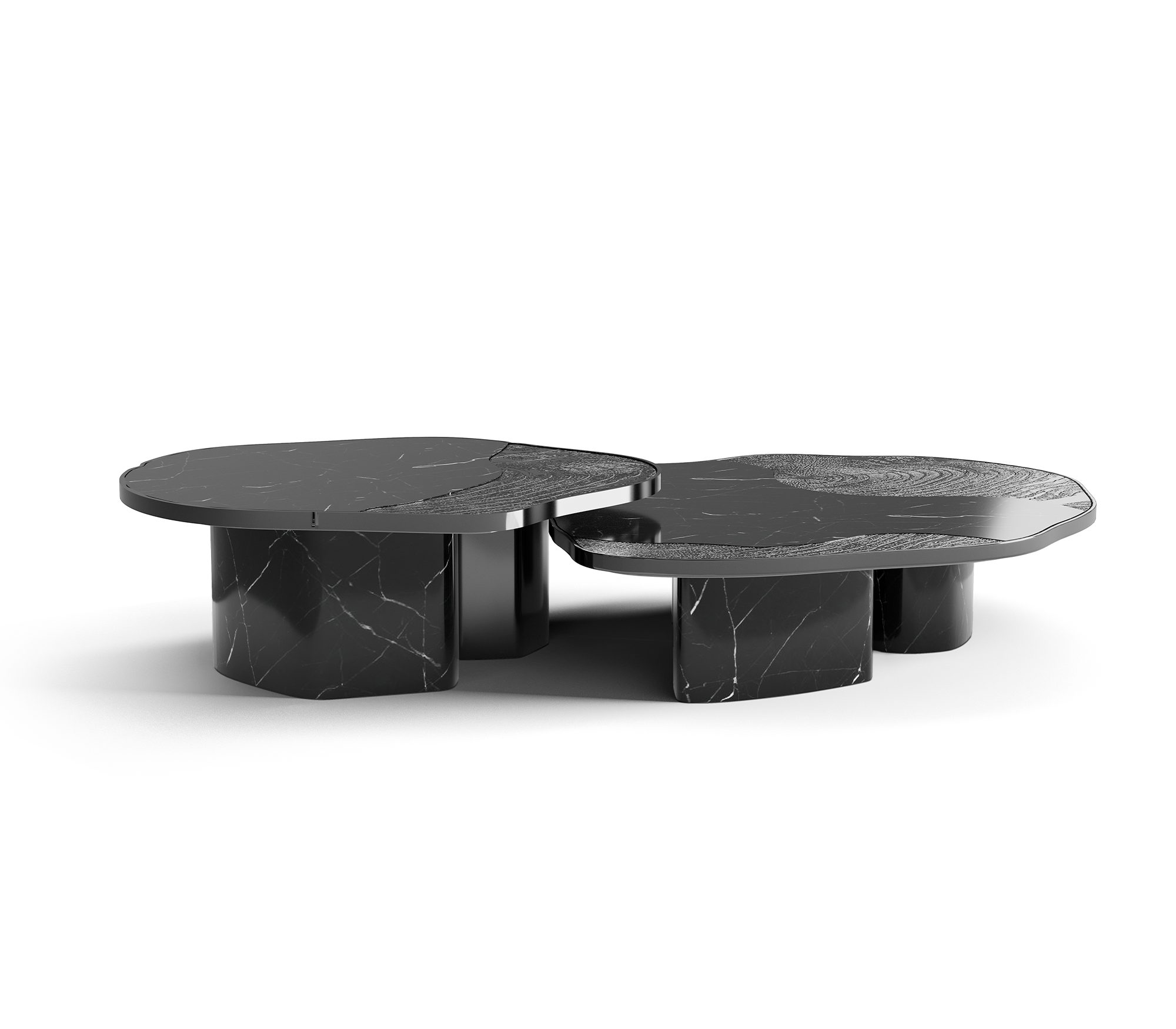 Luxury Calacatta Marble Coffee Table with Black Sculptural Base & Modern Design