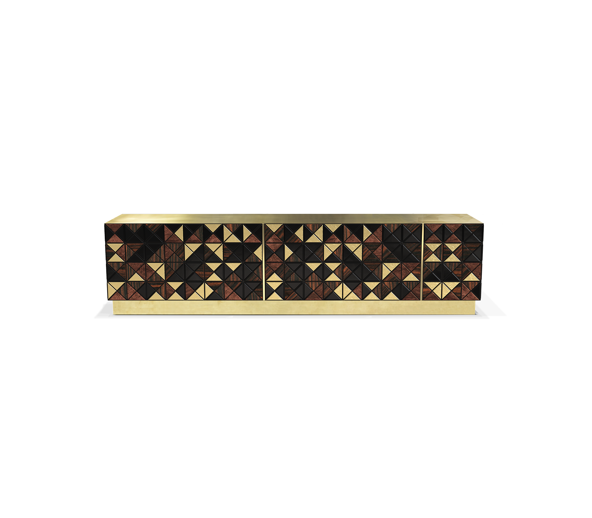 Luxury Walnut Media Console with Pixel-Inspired Design & Hidden Storage