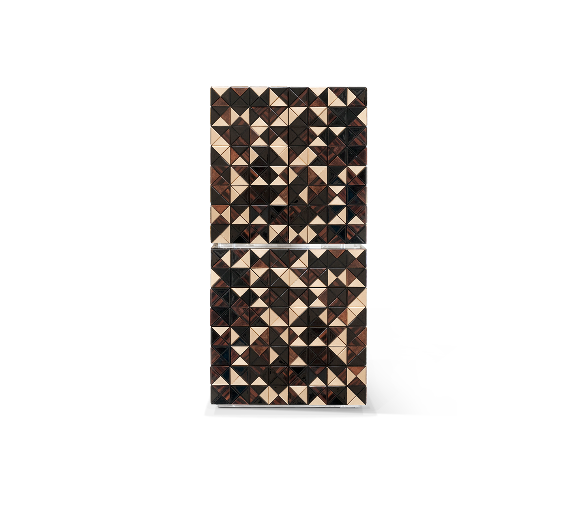 Luxury Walnut Curio Cabinet with Pixel-Inspired Design & Hidden Storage