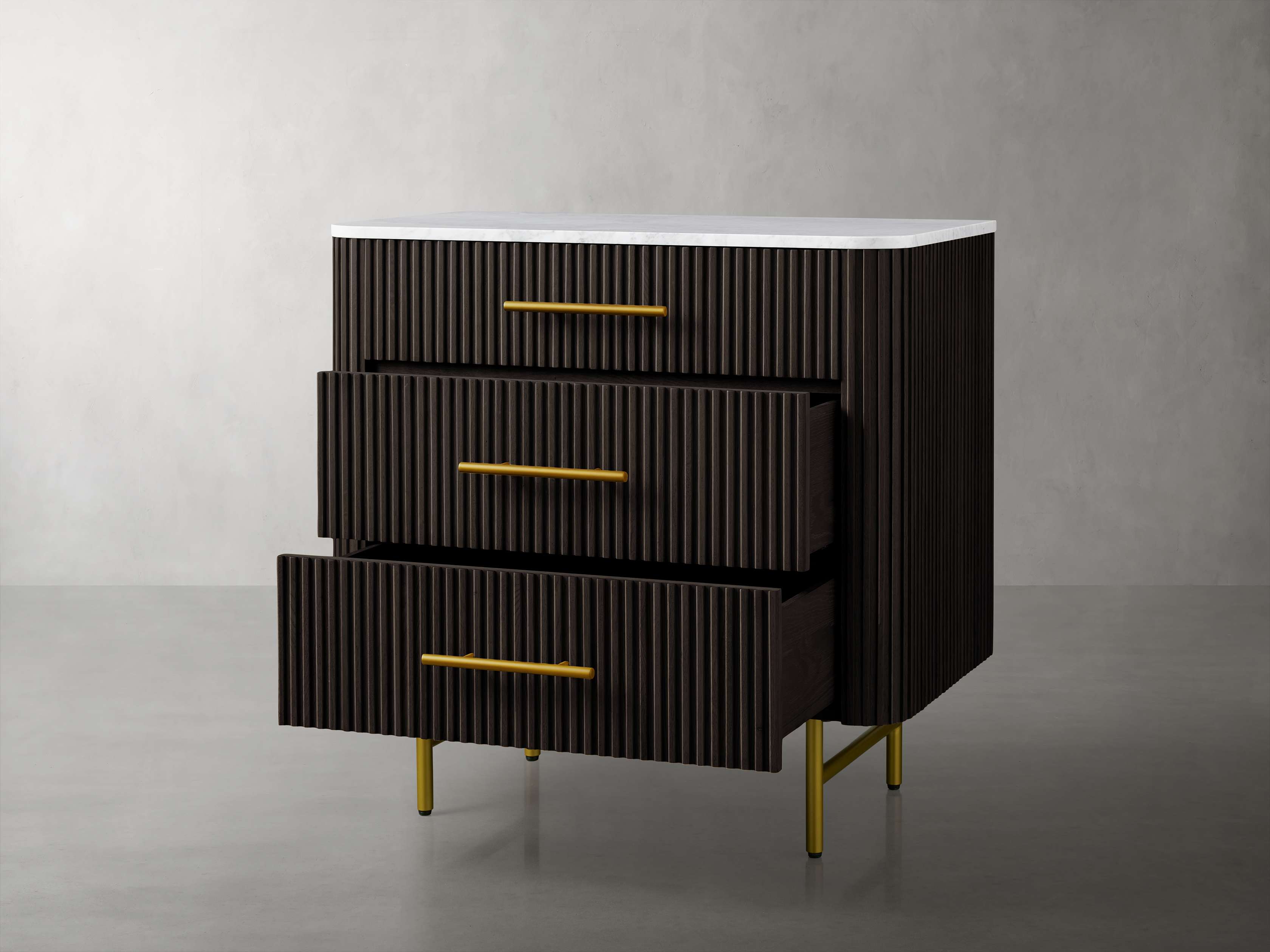 Finnley Bedroom Marble Top Nightside Table Living Three-Drawer Chest Wood Nightstands Bedside Table