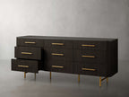 Finnley Natural Marble Stone Top Nine-Drawer Dresser White Oak Wood Drawer Chest Cabinet