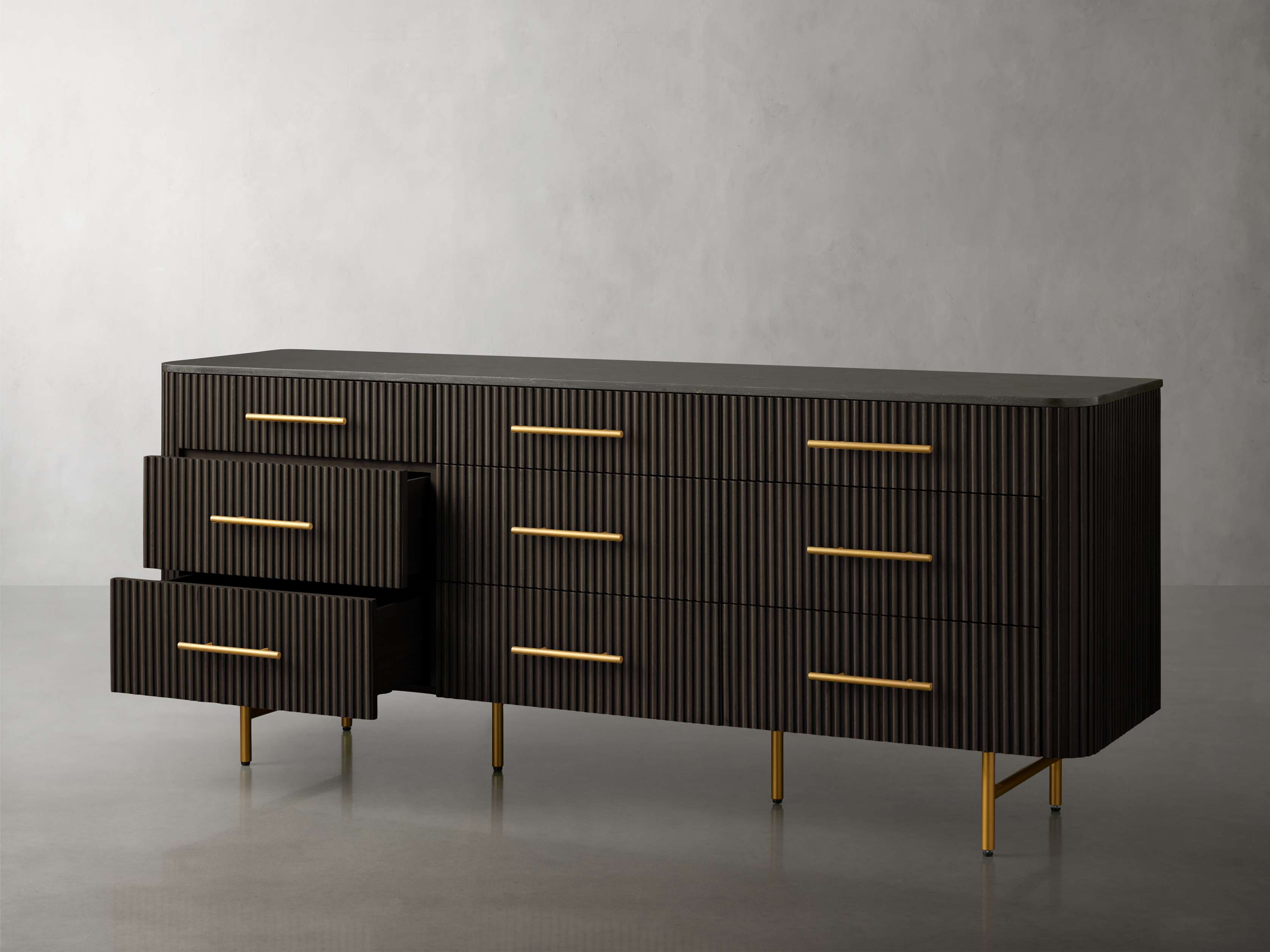 Finnley Natural Marble Stone Top Nine-Drawer Dresser White Oak Wood Drawer Chest Cabinet