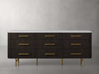 Finnley Natural Marble Stone Top Nine-Drawer Dresser White Oak Wood Drawer Chest Cabinet