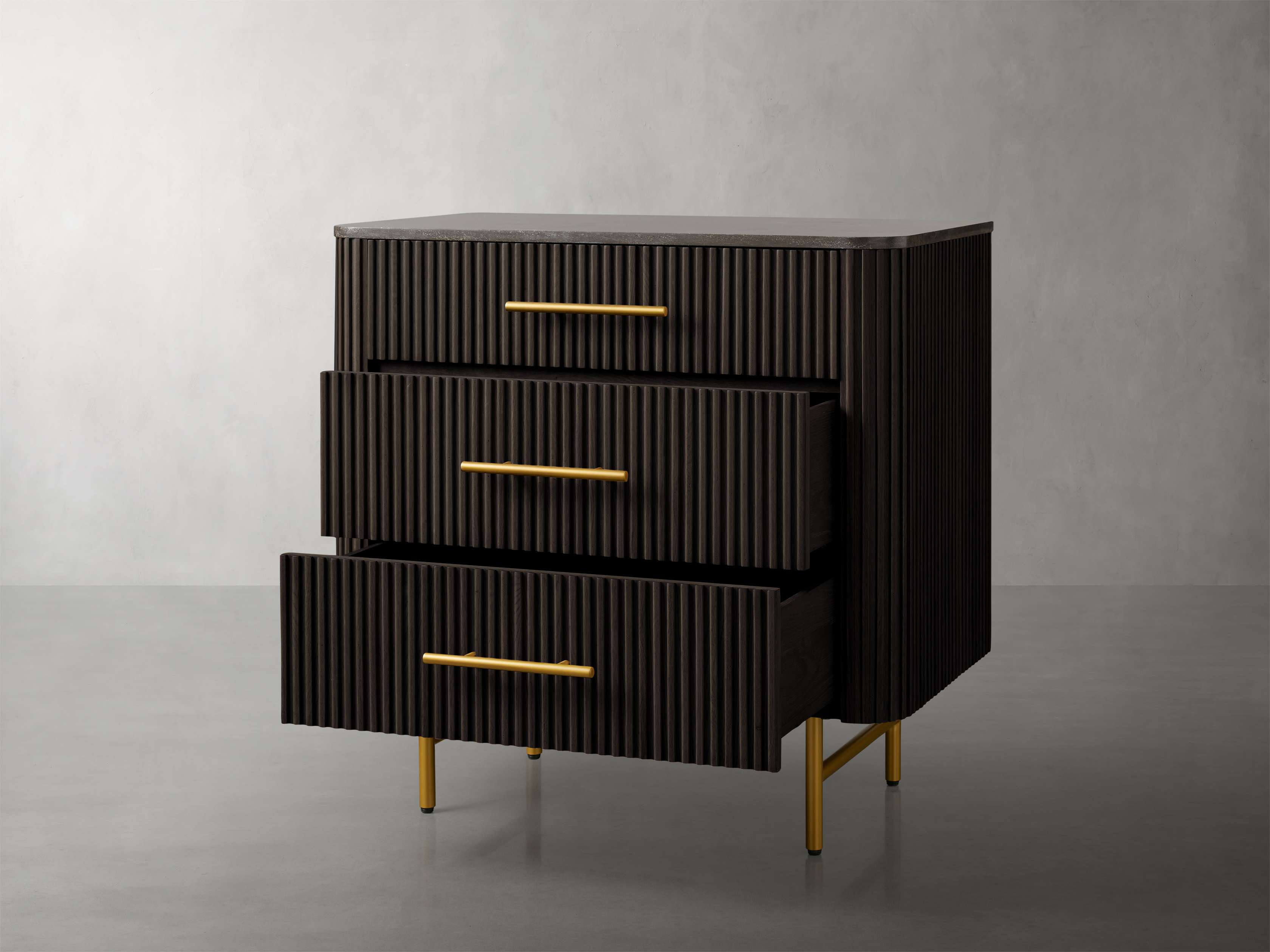 Finnley Bedroom Marble Top Nightside Table Living Three-Drawer Chest Wood Nightstands Bedside Table