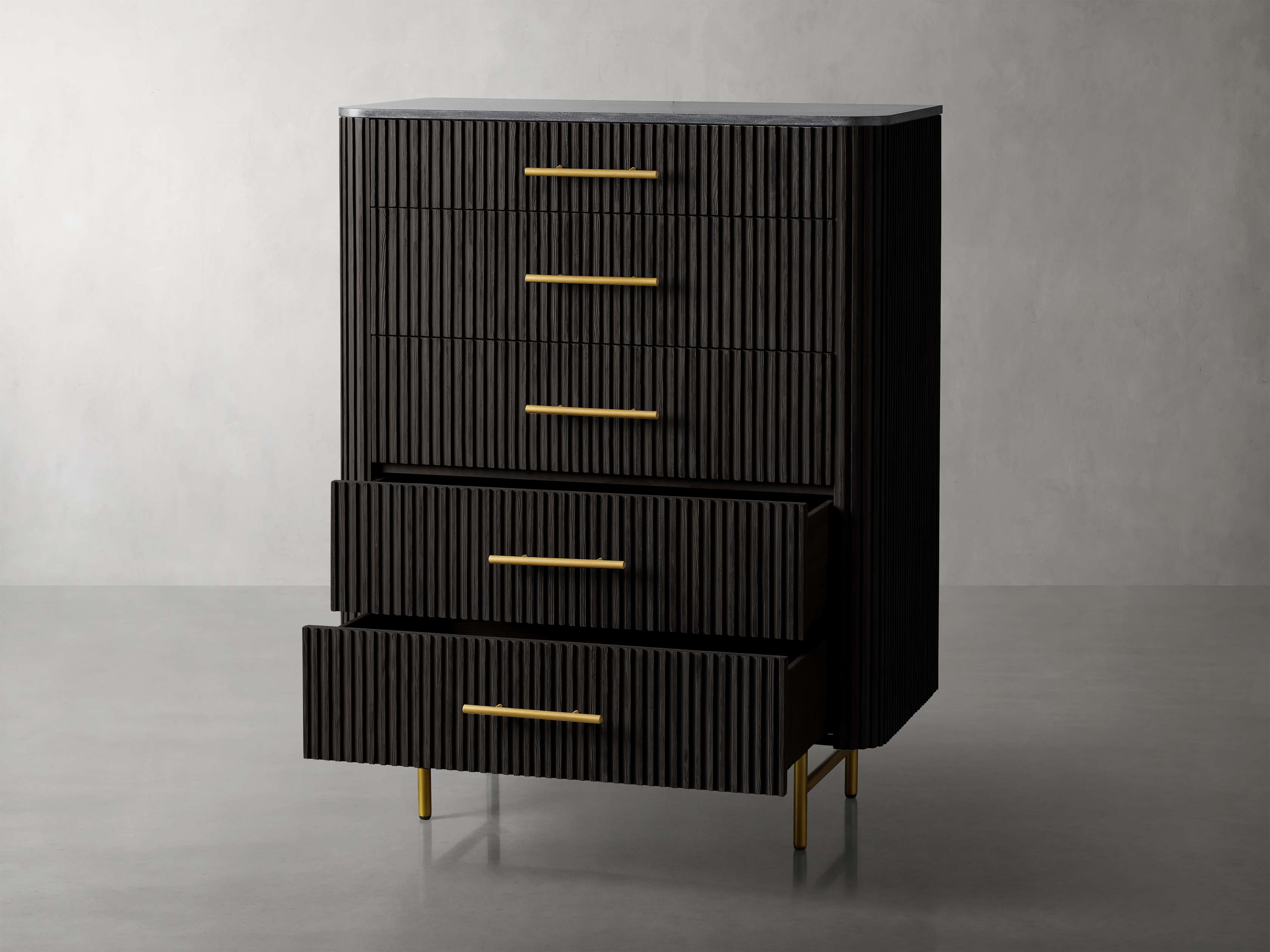 Finnley Marble Top Five-Drawer Dresser Wood Drawer Chest Cabinet