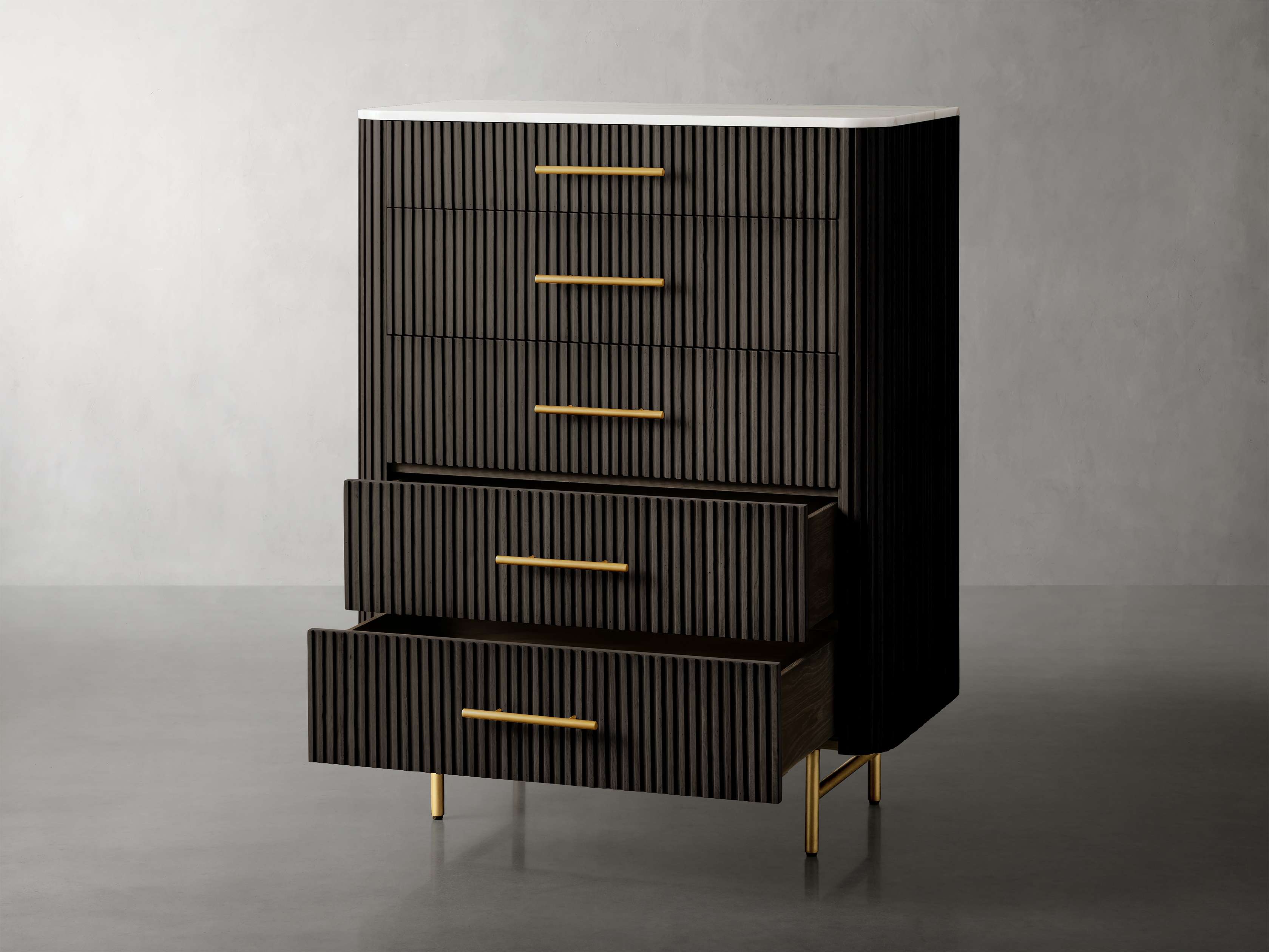 Finnley Marble Top Five-Drawer Dresser Wood Drawer Chest Cabinet