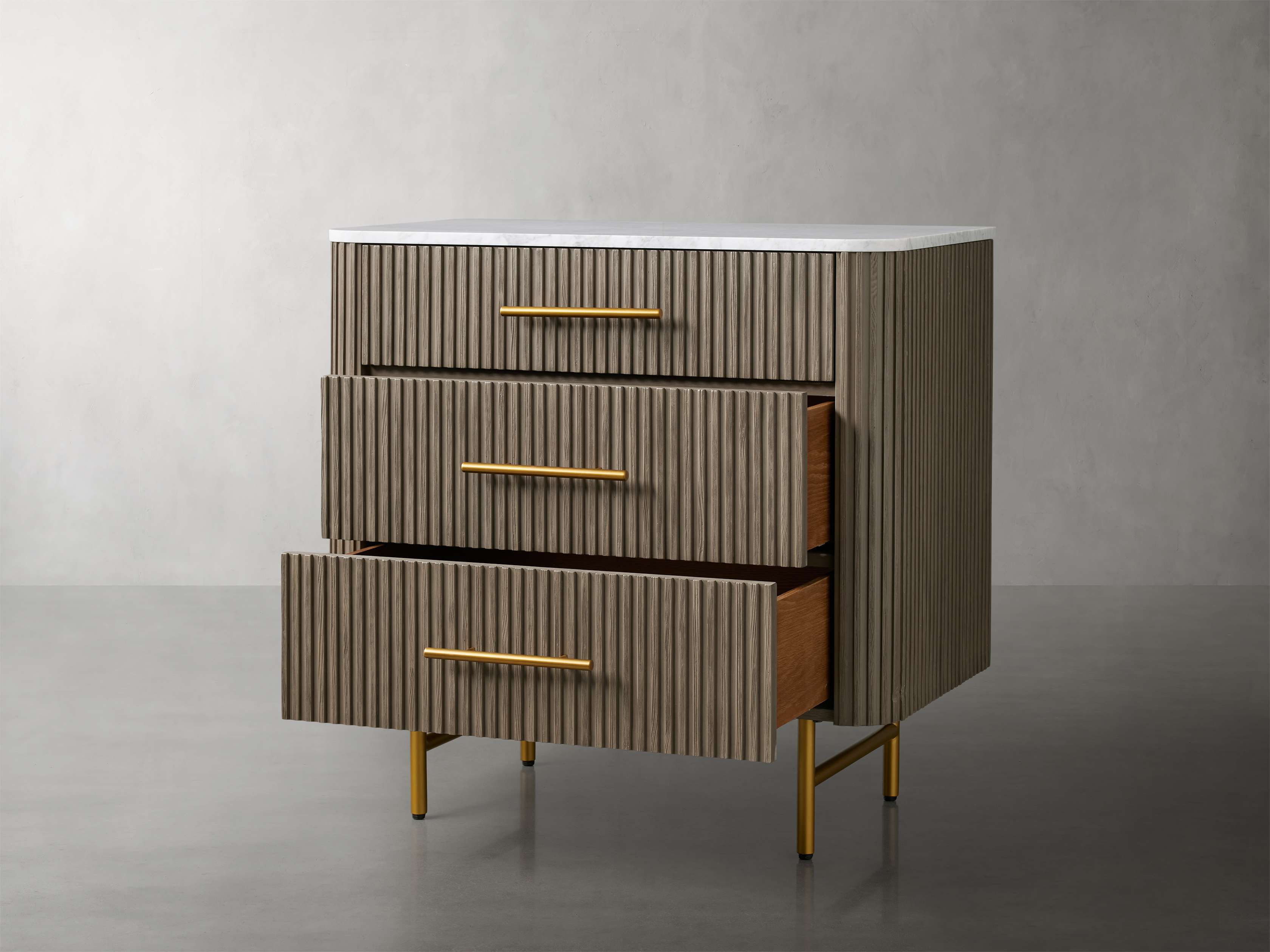 Finnley Bedroom Marble Top Nightside Table Living Three-Drawer Chest Wood Nightstands Bedside Table